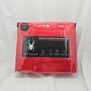 NIP Spyder Embossed Bedding King 6 Pc Sheet Set Red 100% Polyester Red 18" Deep